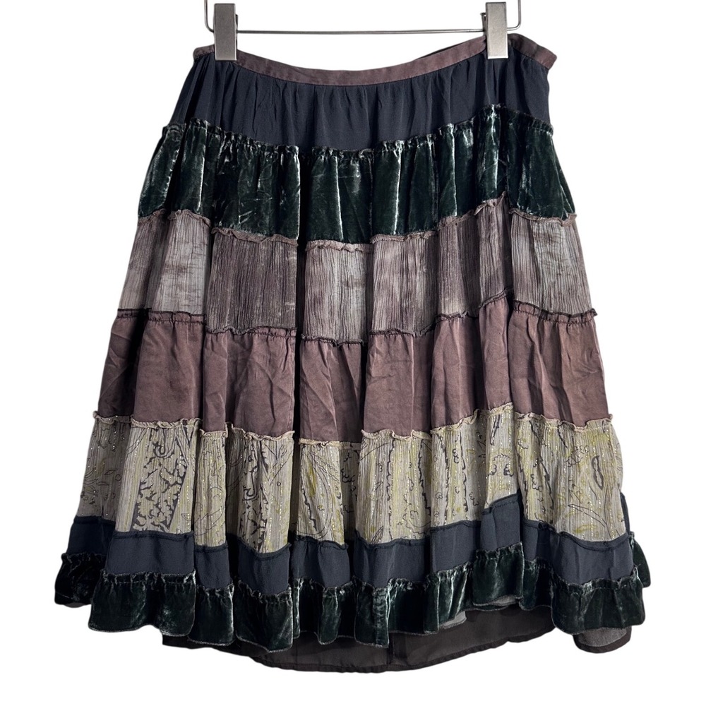 BCBG vintage Silk Velvet Skirt Boho Paisley Elfcore Patchwork fairy witchy goth